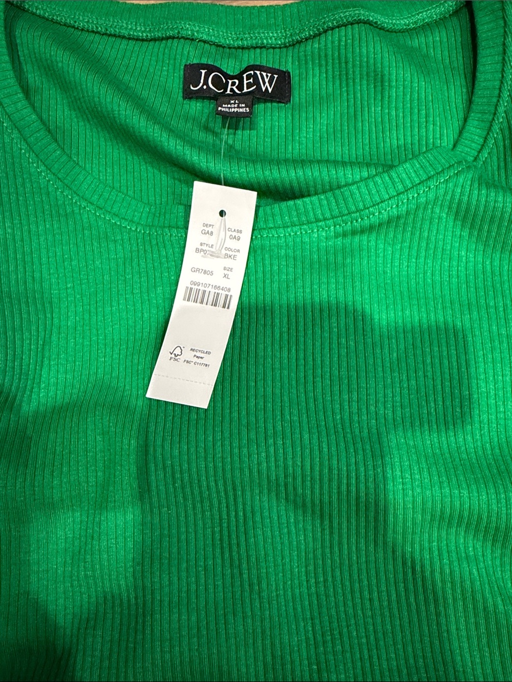 J. Crew XL Long Sleeve Crewneck Ribbed Tee in Bright Green